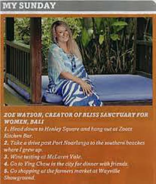 Sunday Mail: My Sunday – Zoë Watson creator of Bliss Sanctuary For Women.